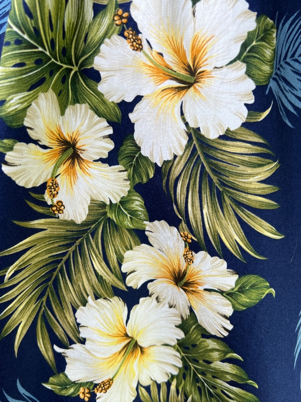 KY’S Hawaiian made Navy Tropical Shift Dress with Floral Trim 100% Cotton S-2XL - Picture 6 of 7